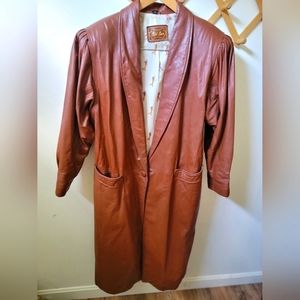 Vintage puff sleeves faux leather trench‎ coat